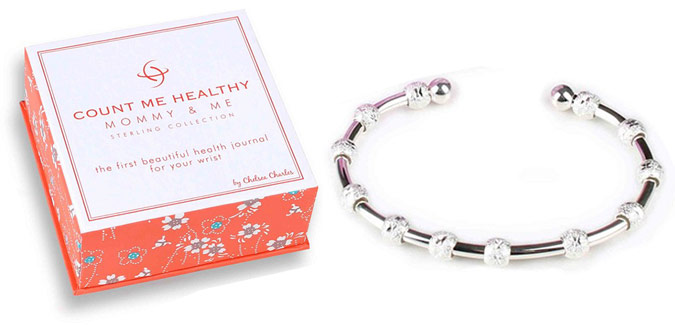 Count Me Healthy Mommy and Me bracelet is the first and only health journal for your wrist designed specifically for the modern, on-the-go mom or mom-to-be. Mommy and Me helps women track individual health and life goals.